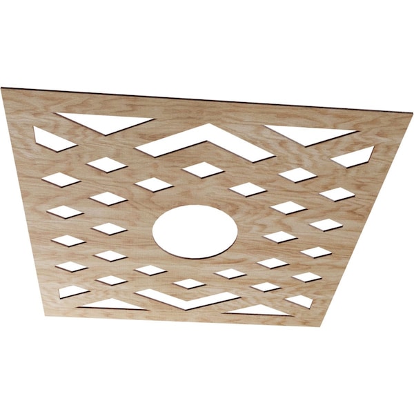 Chevron Wood Fretwork Pierced Ceiling Medallion, Red Oak, 36OD X 9 3/8ID X 1/4T